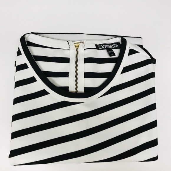 Express Womens Bodycon Black & White Dress Size 12 Stripes Midriff cut out - Picture 7 of 7